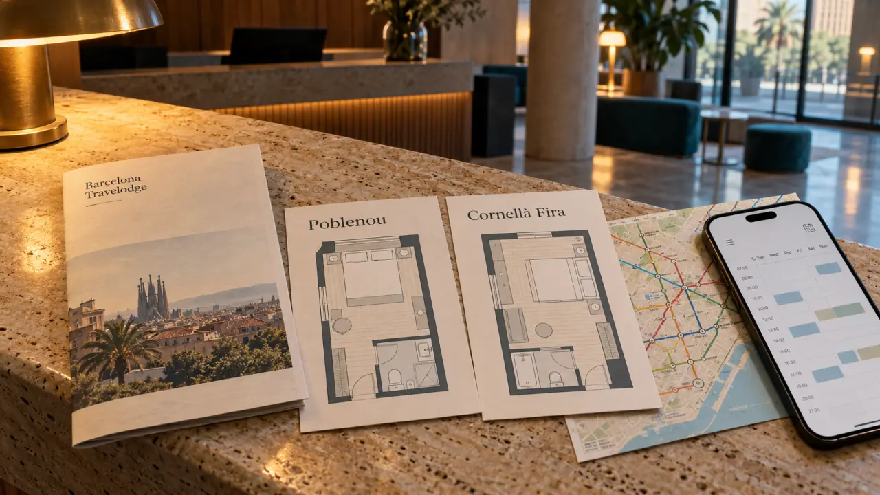Barcelona Travelodge lobby con planos Poblenou y Cornellà Fira