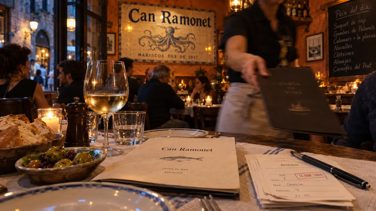 Can Ramonet restaurant barcelona: carta sobre mesa en la taberna