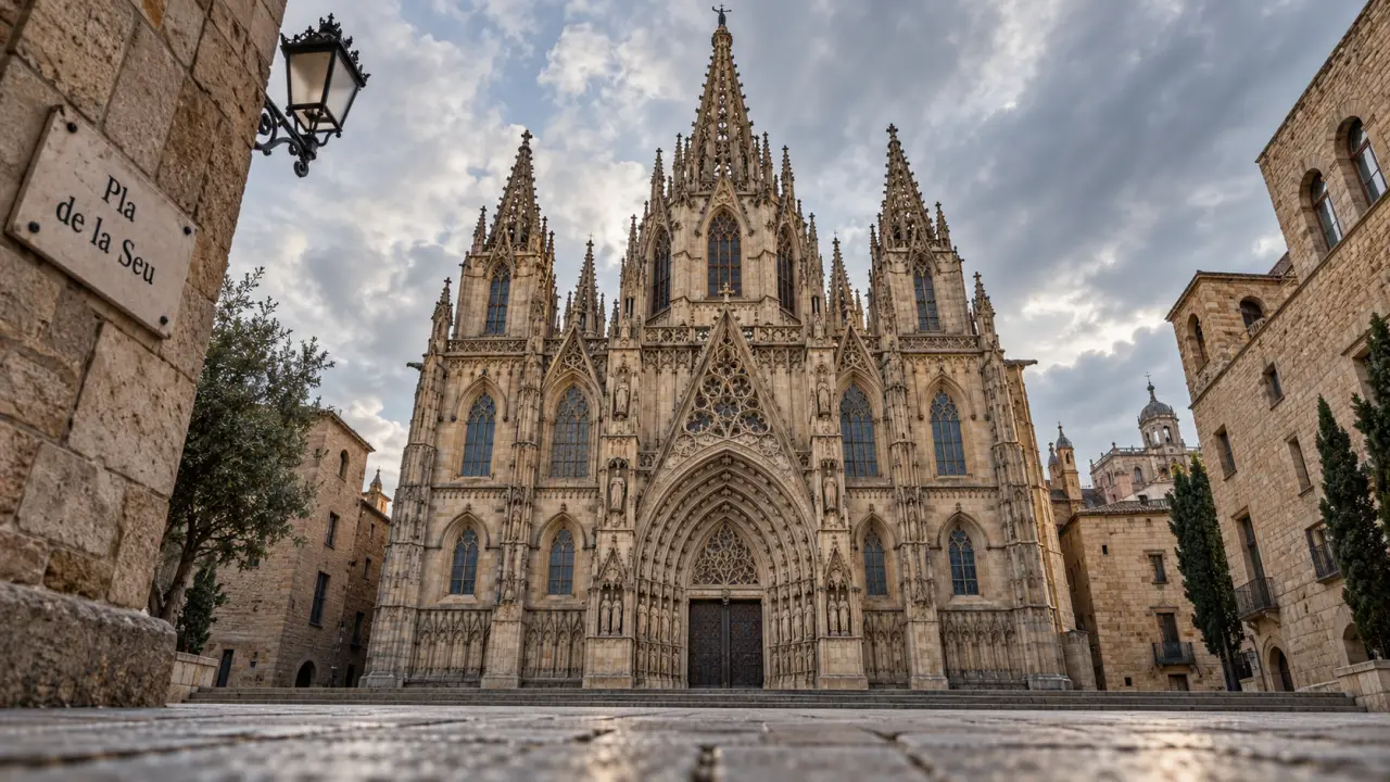 Catedral de Barcelona gótica con fachada neogótica y cimborrio