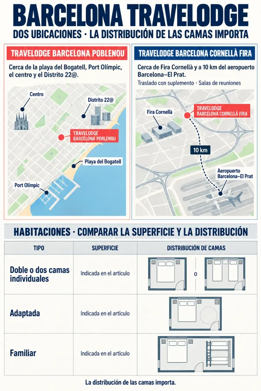 Infografía comparativa de Barcelona Travelodge Poblenou y Cornellà Fira