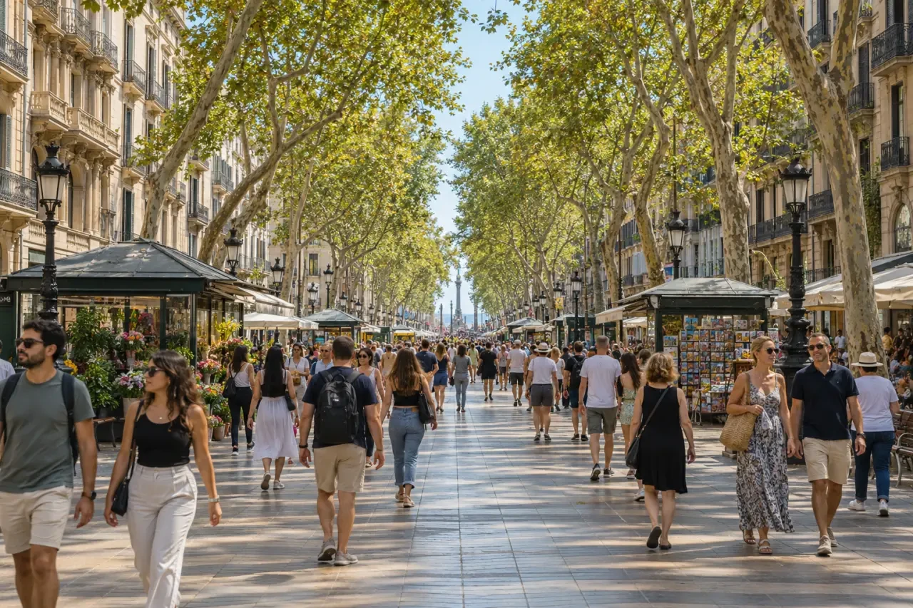 La Rambla de Barcelona desde la plaza de Catalunya hacia el Port Vell