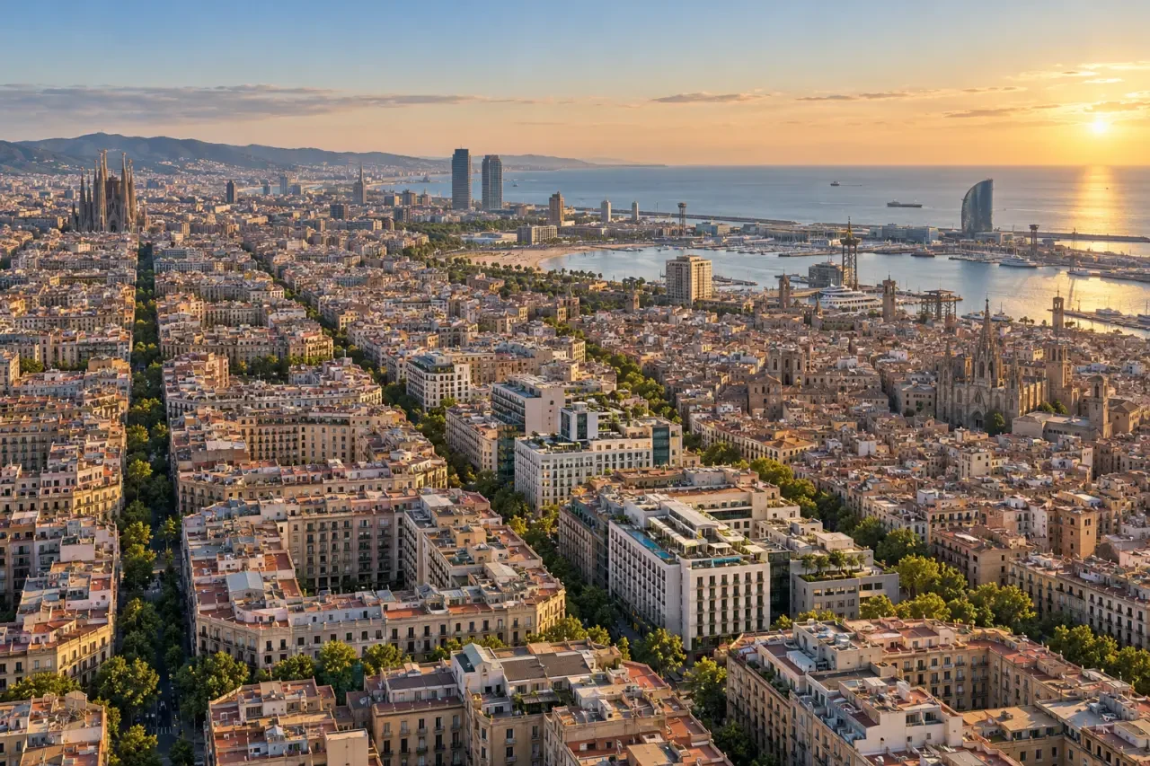 Hotel Barcelona y panorama urbano de la ciudad desde una vista amplia